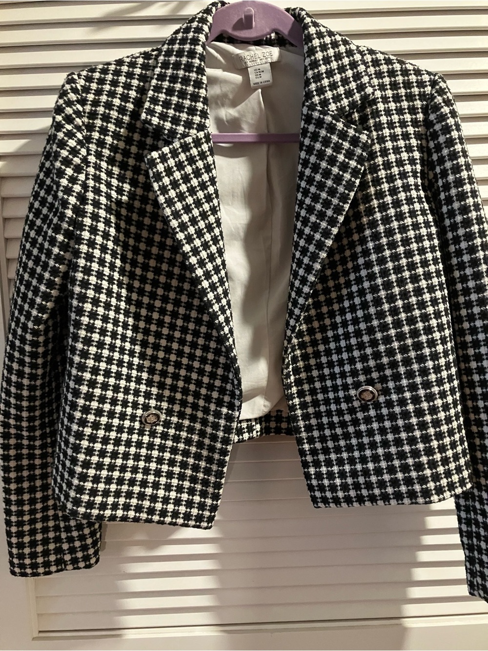 Rachel Zoe Black and White Houndstooth Cropped Blazer